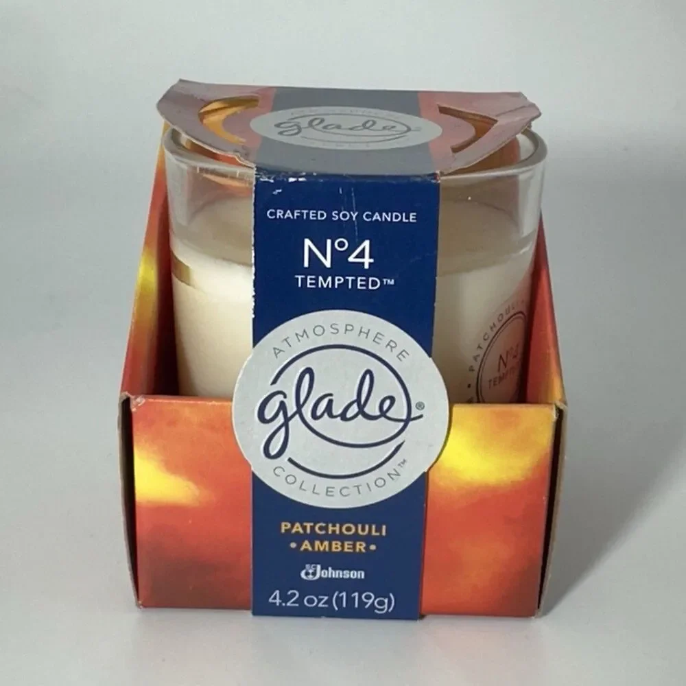 Glade Atmosphere Collection No 4 Tempted Patchouli Amber Soy Candle 4.2 Oz NIB
